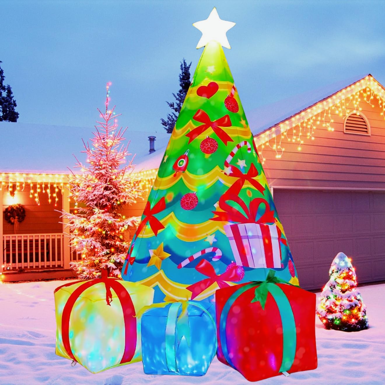 COMIN 7 FT Christmas Decorations Inflatables Tree Outdoor Blow Up Yard Gift Box with Built-in LEDs for Indoor Party Garden Lawn Decor