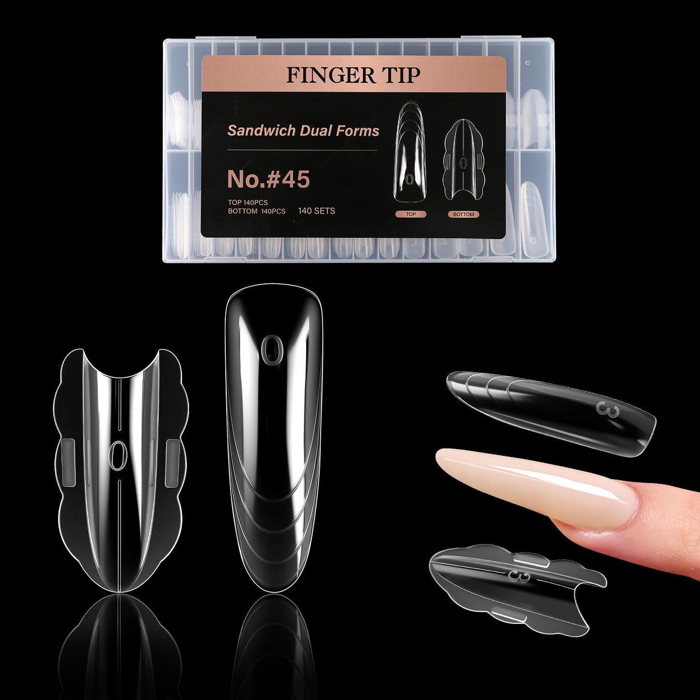 Vnjaoi 280 Pcs Original Sandwich Nails Dual Form with Guide Lines Long Oval Nail Mold for Builder Gel Nail Extensions Art Design Salon DIY at Home