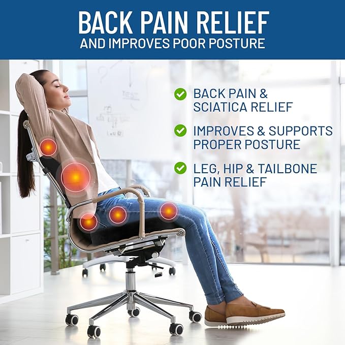 Everlasting Comfort Lumbar Support Pillow with Seat Bundle - Premium Memory Foam Office Chair Cushions for Enhanced Posture, Support, All-Day Comfort - Multi-Use for Car, Desk Chair, Gaming Chair