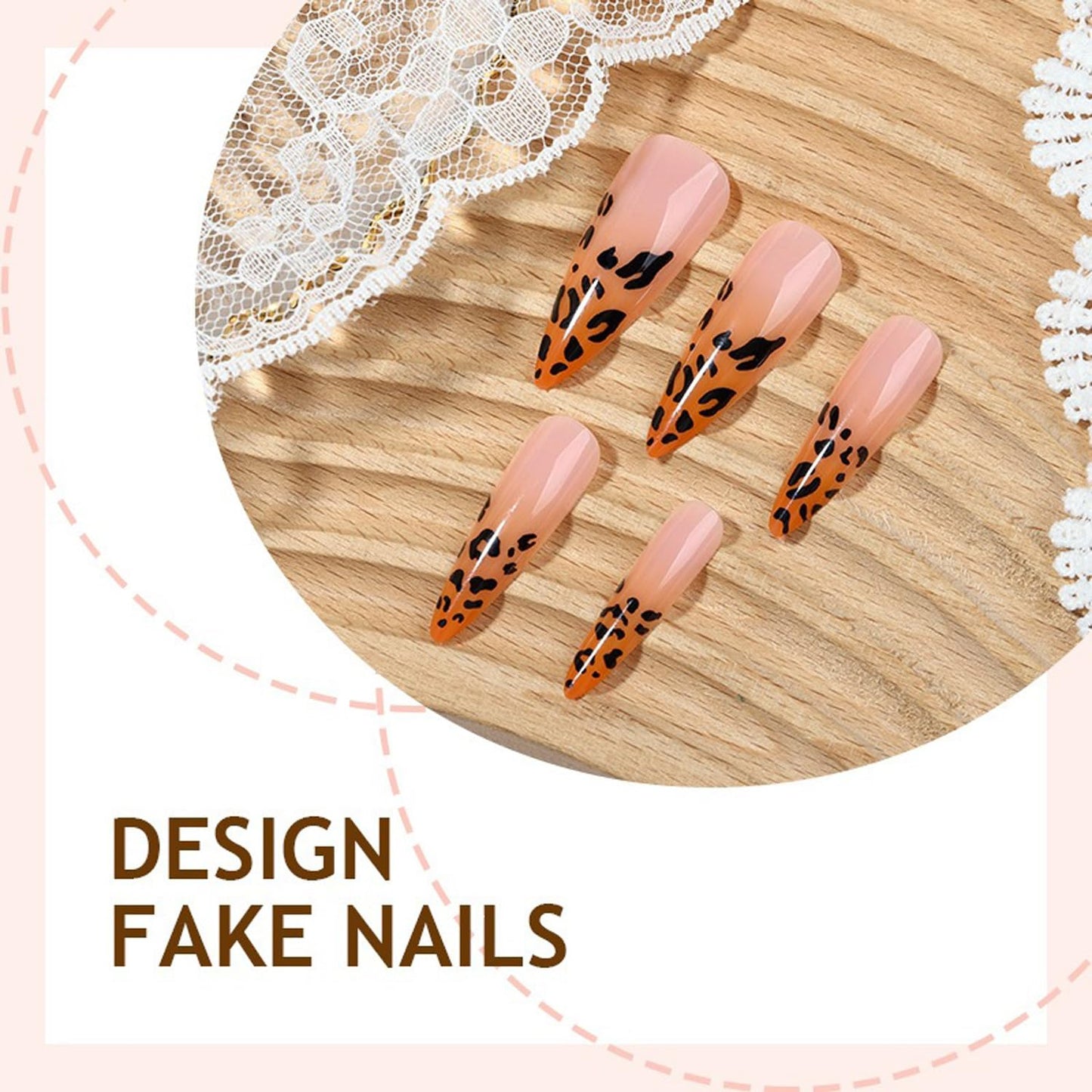Stiletto Press On Nails Long Fake Nails Leopard Print With Gradient Design Reusable False Nail Artificial Acrylic Nail Full Cover Glossy Stick On Nail For Women 24pcs