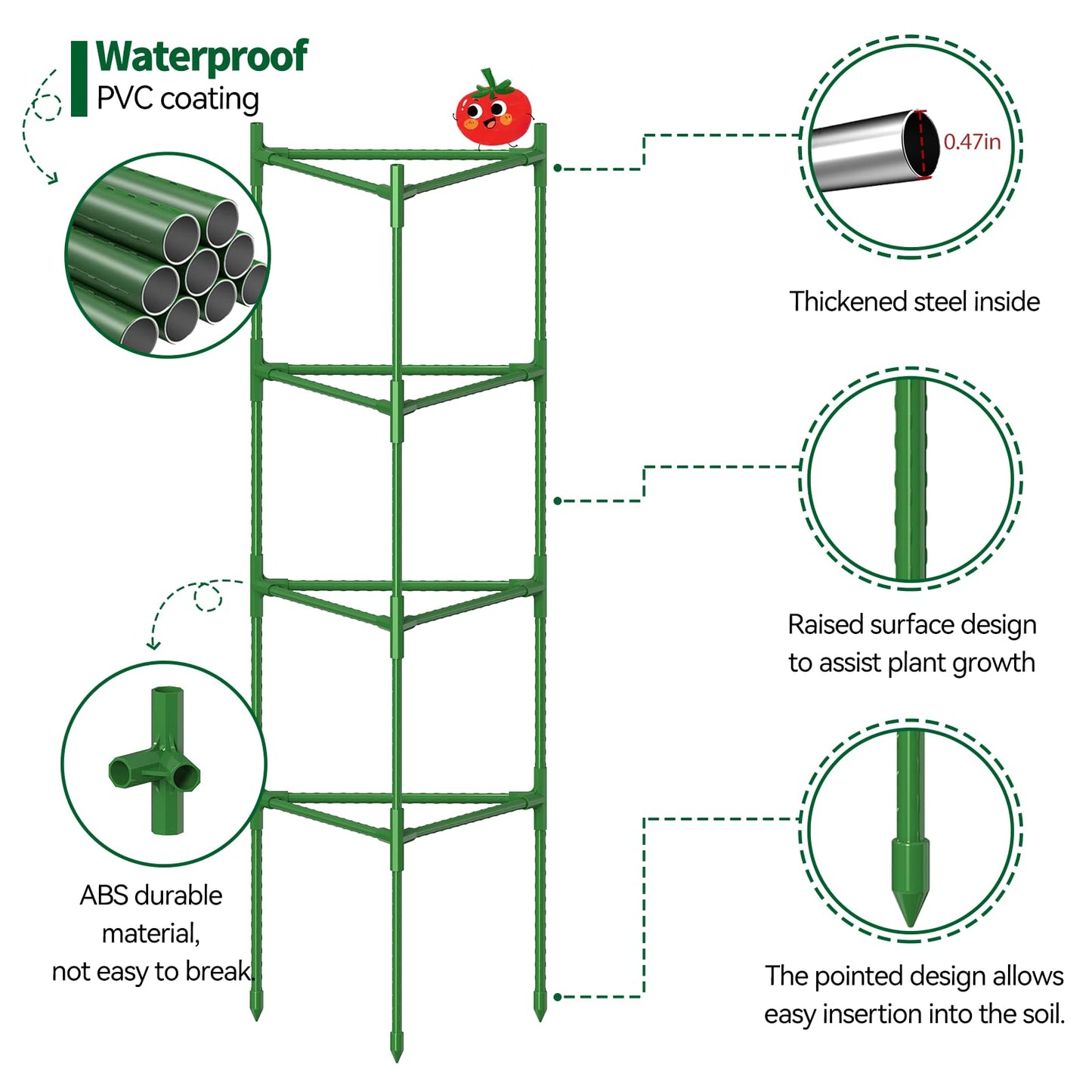2 Pack Large Tomato Cage for Garden Up to 49" H X 16" W Metal Plant Support Stakes with Clips Triangle Pea Cages Cucumber Trellis for Vegetables Pots Vines Flowers Climbing Plants