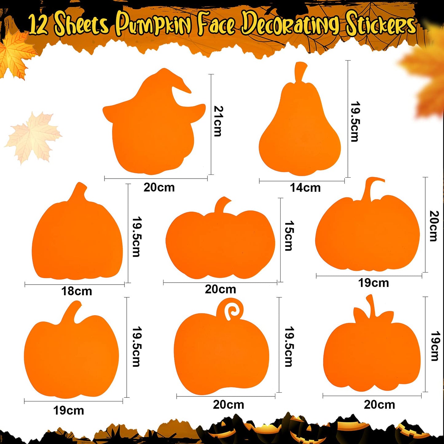 Outus 178 Pcs Halloween Pumpkin Stickers Craft Decorating Kit, 16 Foam Pumpkins 12 Decorating Stickers and 150 Glitter Maple Leaf for DIY Crafts Fall Thanksgiving Party Decorations