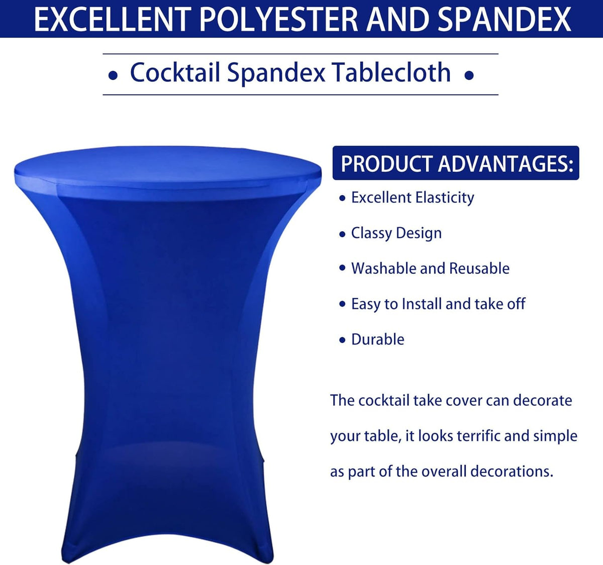 6 Pack Cocktail Spandex Tablecloth 32"x43" Royal Blue Stretch Square Corners Cocktail Table Cover Fitted High Top Round Table for Bar Wedding Birthday Party Banquet