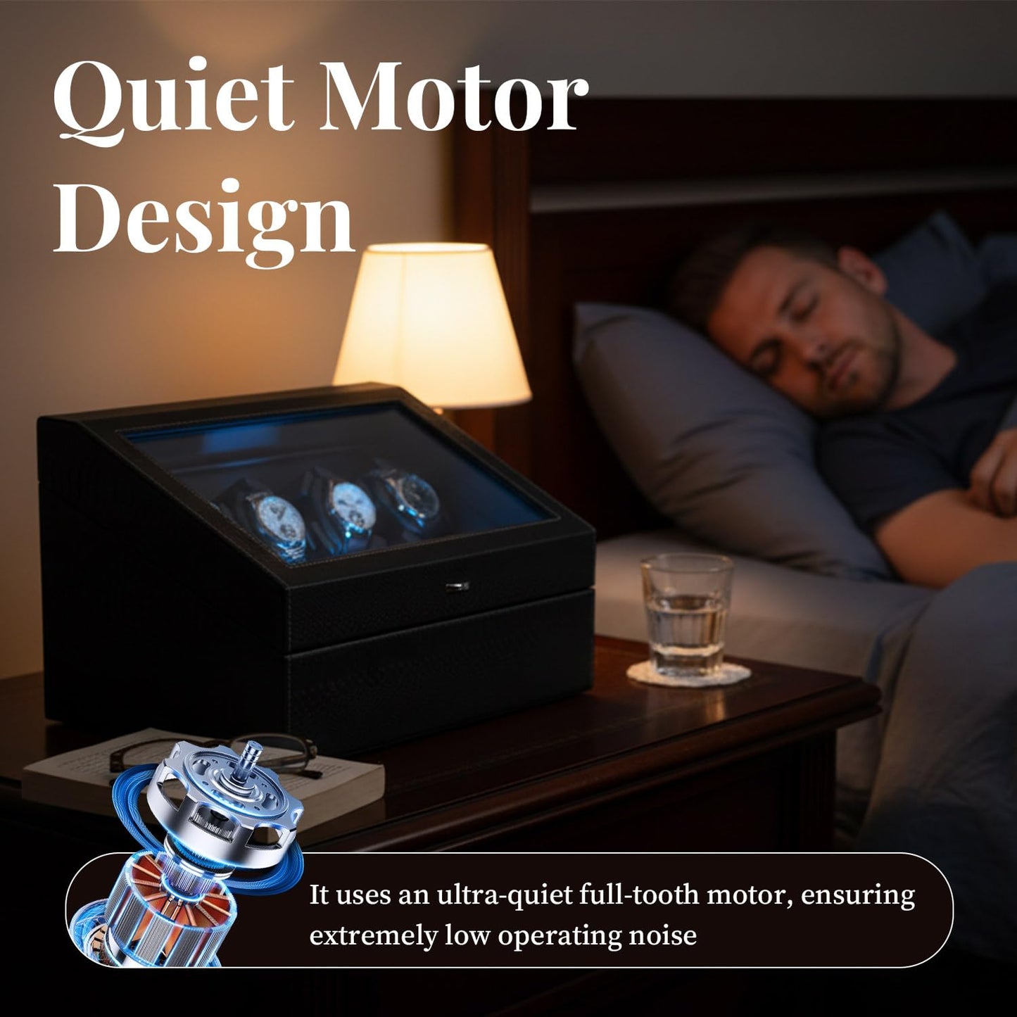 Mcbazel Watch Winder for Automatic Watches, 6 Watch Winder + 6 Storage Case, Watches Winder Box with Super Quiet Motor, Blue LED Light, Memory Foam Pillows, Gift for Men & Women - Black