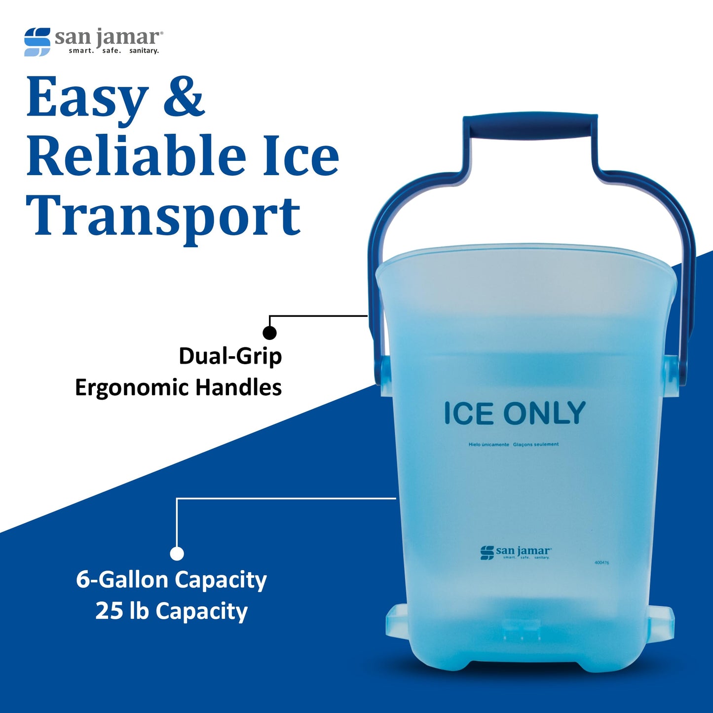 San Jamar Plastic Light Duty Ice Tote, 6 Gallons, Blue