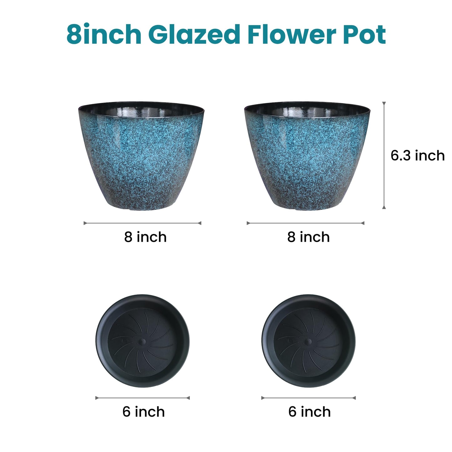 Vanslogreen Plant Pots Set of 2, 8 inch Plastic Planters with Drainage Holes, Modern Glaze Flower Plant Pot for Indoor Outdoor Herb Snake Succulent Plants