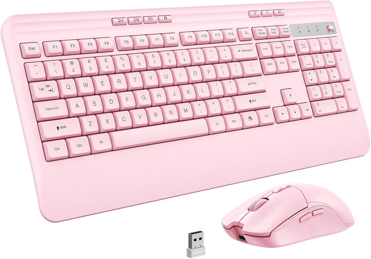 Wireless Keyboard and Mouse Set with Quiet Keys, 2.4G Full Size Ergonomic Keyboard with Wrist Rest, Protective Covers, Soft Touch Silent Design for Windows, Computer, PC and Laptop