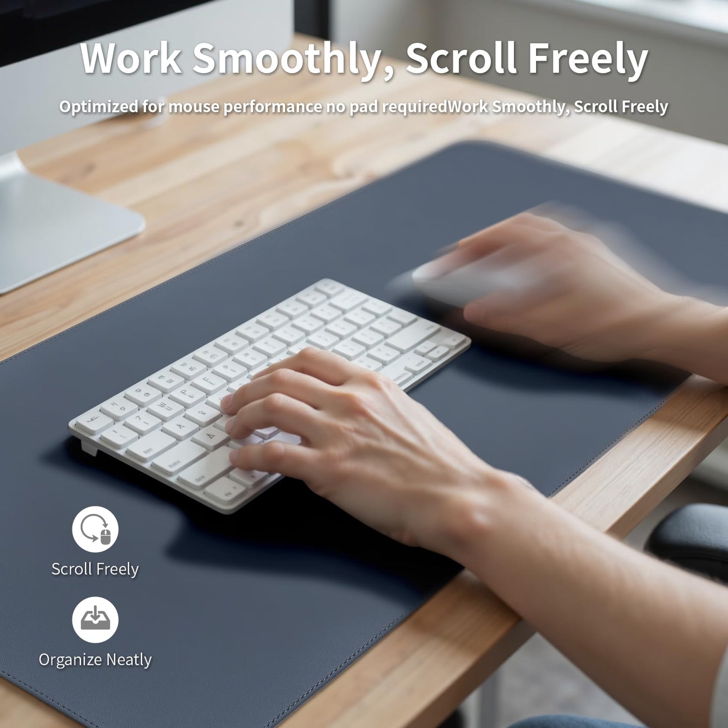 PROMATTOO Oversized Non-Slip Desk Pad Protector with Premium Gift Box – Vegan Leather Waterproof Laptop Mat for Keyboard & Mouse, Grips Desk Firmly – Large Office Pad– Dusk Navy