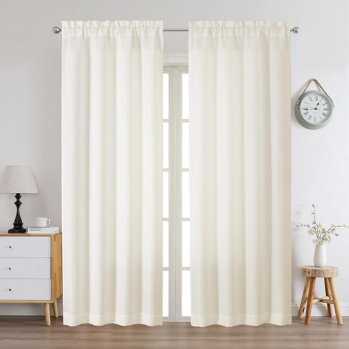 Chyhomenyc Light Filtering Curtains 72 Inch Length 2 Panels Set, Faux Linen Textured Soft Airy Privacy Yellowish Farmhouse Curtain Drapes for Living Room, Each 40Wx72L Inches, Cream???prev. Ivory???