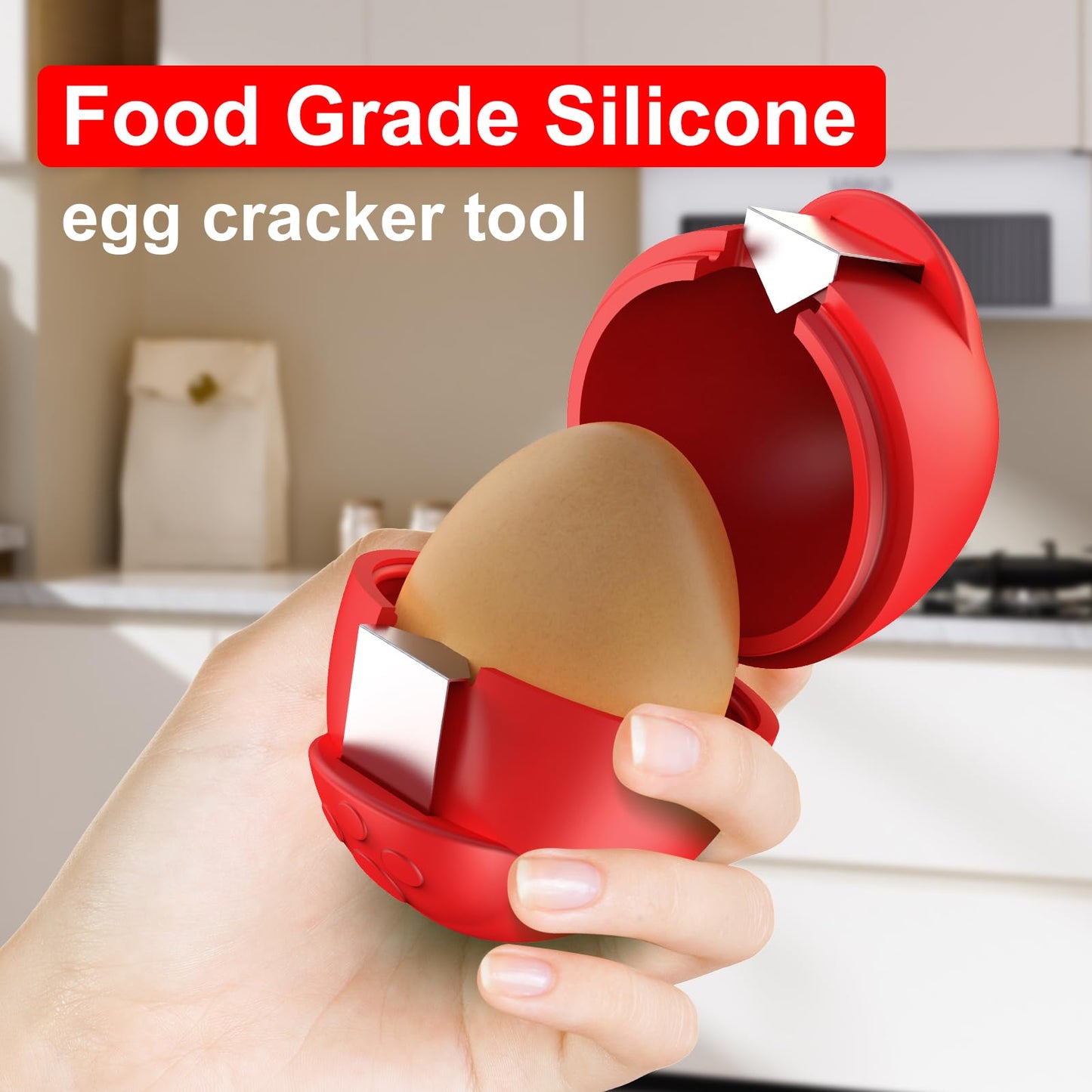 PowCube Egg Cracker, Silicone Egg Shell Opener, Cute Egg Shaped Design, Opens Eggs with Ease, A Little Happiness Boost for Your Kitchen. (Color: Deep Red, 1-Pack)