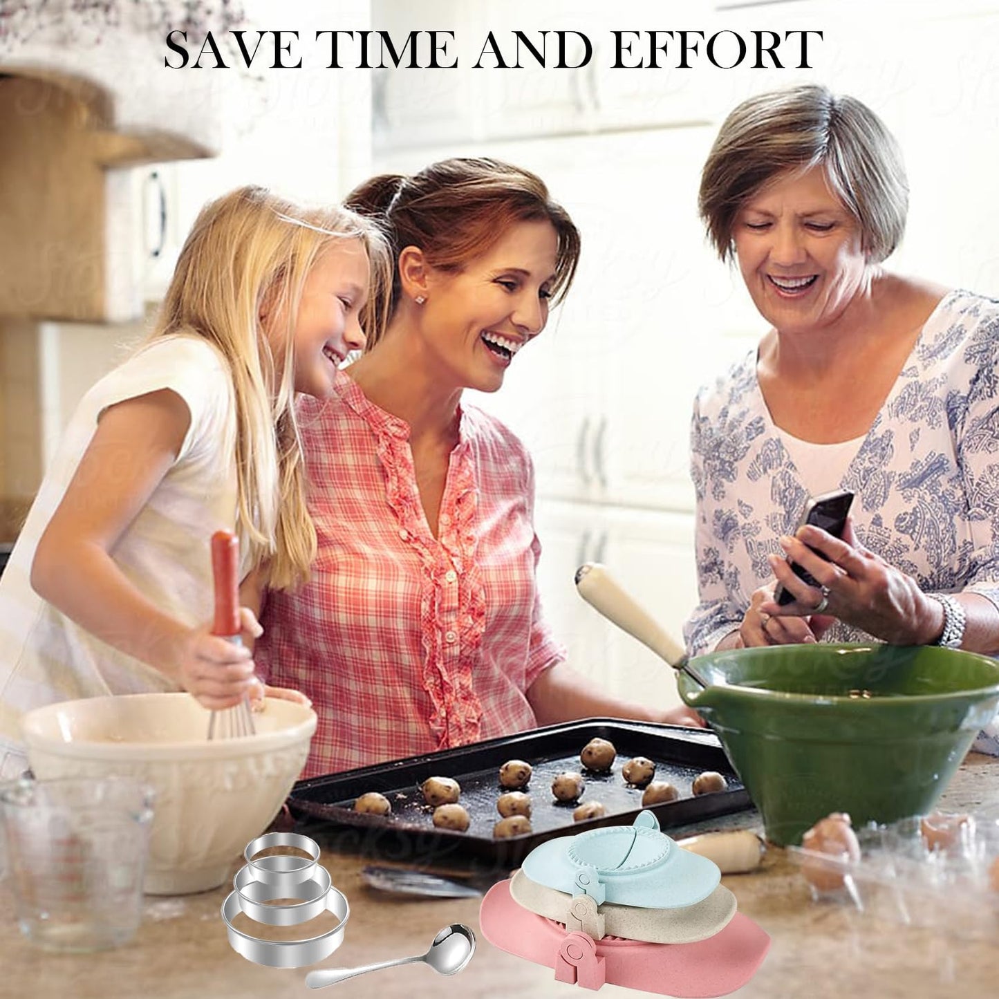VANEME Empanada Maker Press, Dumpling Maker,Dumpling Mold Set with Dough Cutter & Stuffing Spoon,Suitable for Dumplings,Hollow Dough,Pierogi,Pastelitos(3 sizes)