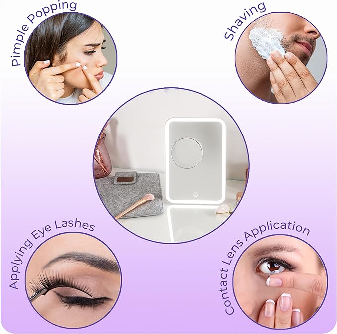 stylPro Glow and Go Travel Mirror - Makeup Mirror with Lights Perfect for Hair Styling - USB Rechargeable - with Protective Sleeve - 1 pc