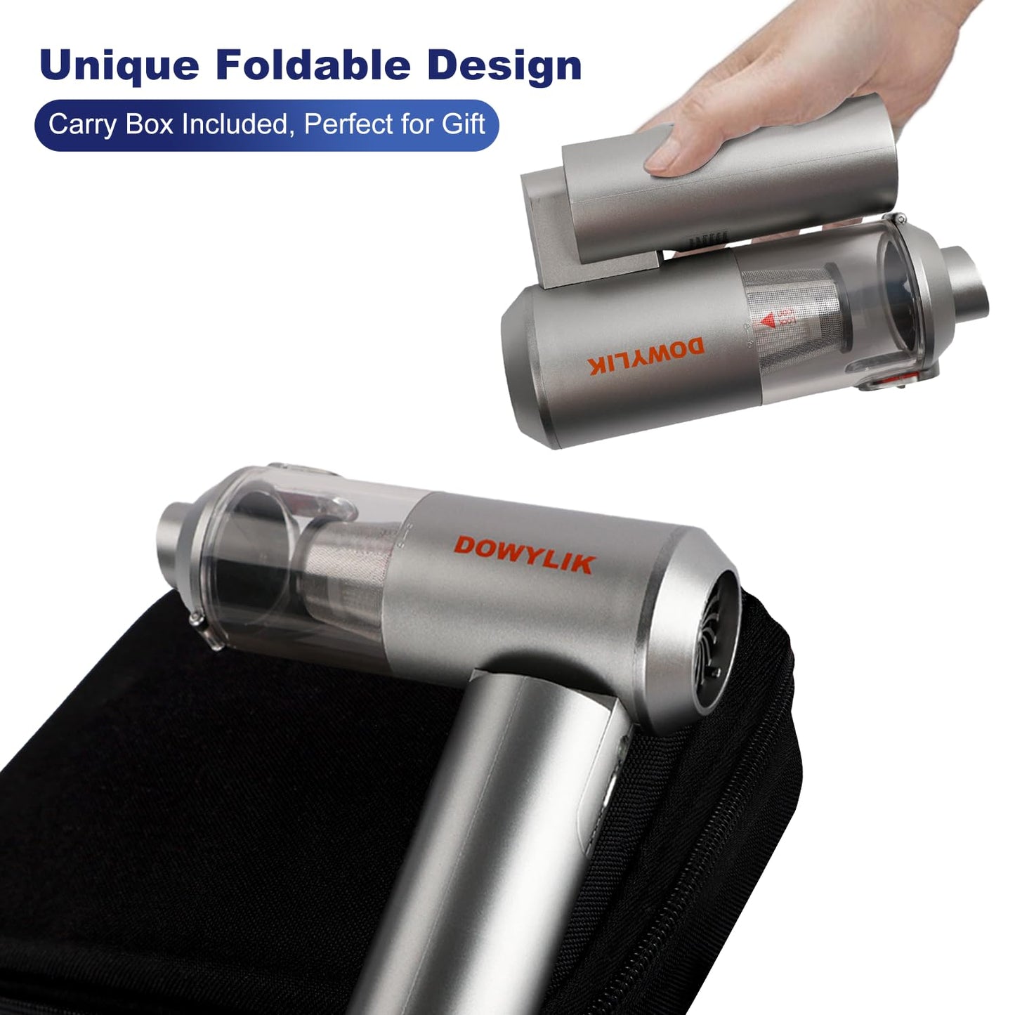 DOWYLIK Compressed Air Duster, 150,000RPM Compressed Air with LED, 2-in-1 Mini Vacuum, Electric Air Duster for PC Cleanning Kit, Canned Air Duster for Computers-Air Blower for Electronics with Case