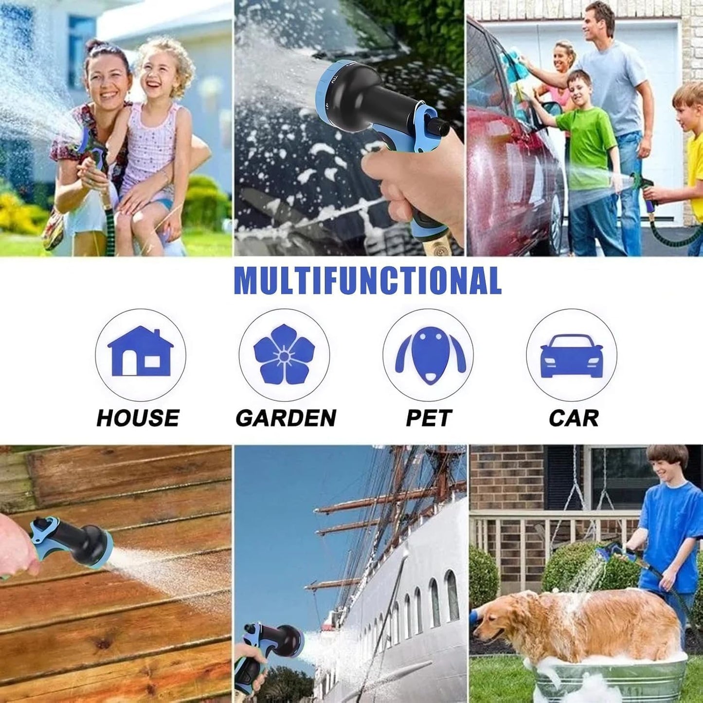Expandable Garden Hose 50FT-Expanding Water Hose with Thumb-Controlled 10 Spray Nozzles&3750D Outer Fabric, Durable Collapsible Latex Core, Ultra Lightweight & Flexible