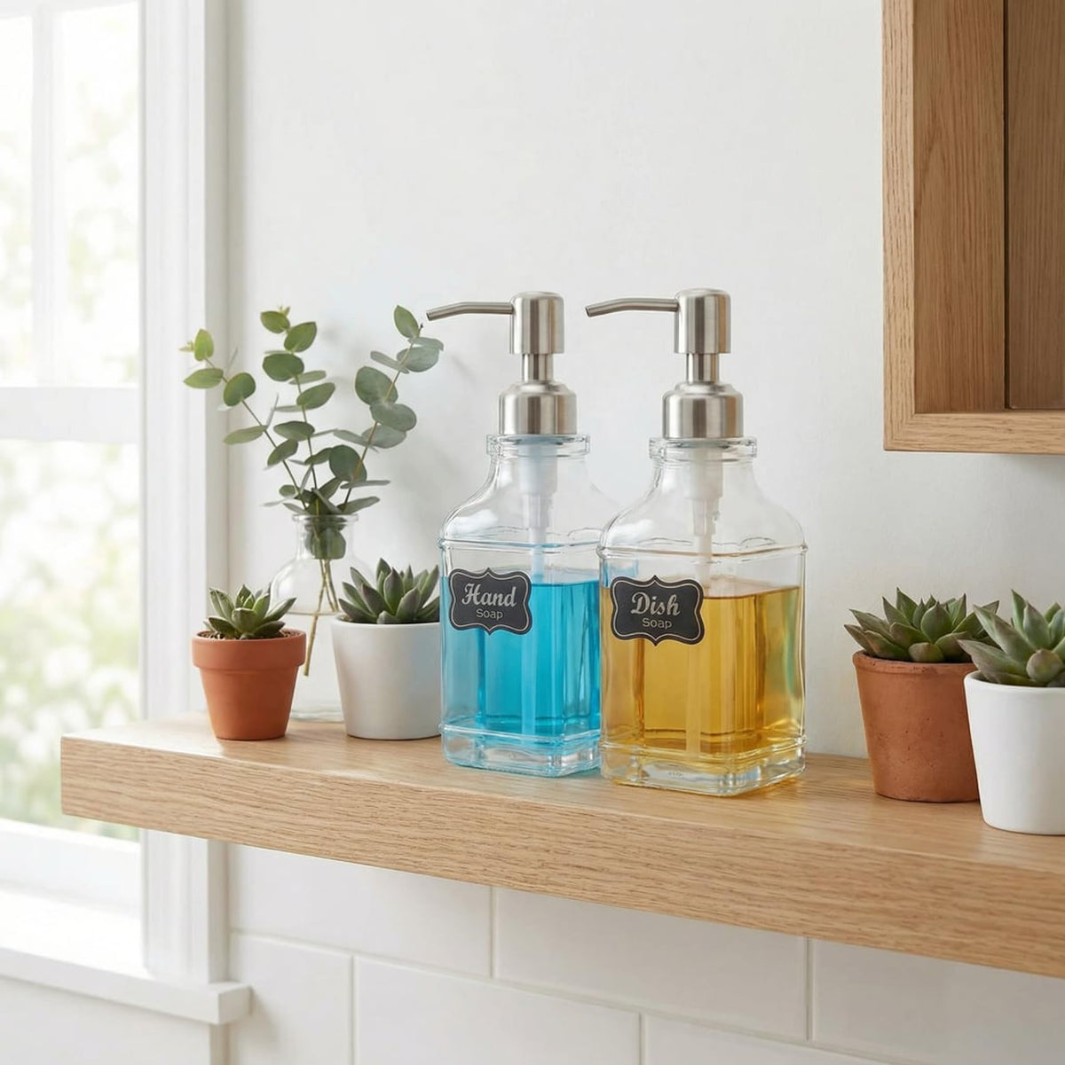 2Pack Hand&Dish Glass Soap Dispenser with Rust Proof Pump & Stickers (2 Count)
