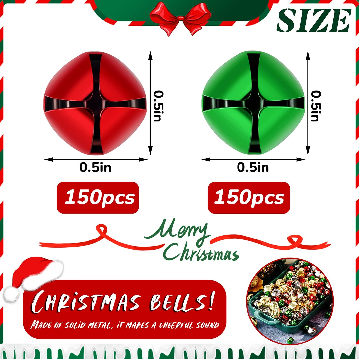 Zhanmai 300 Pieces Jingle Bells Bulk for Craft, DIY Christmas Bells for Decoration, Home Decoration(0.5 Inch,Red/Green)