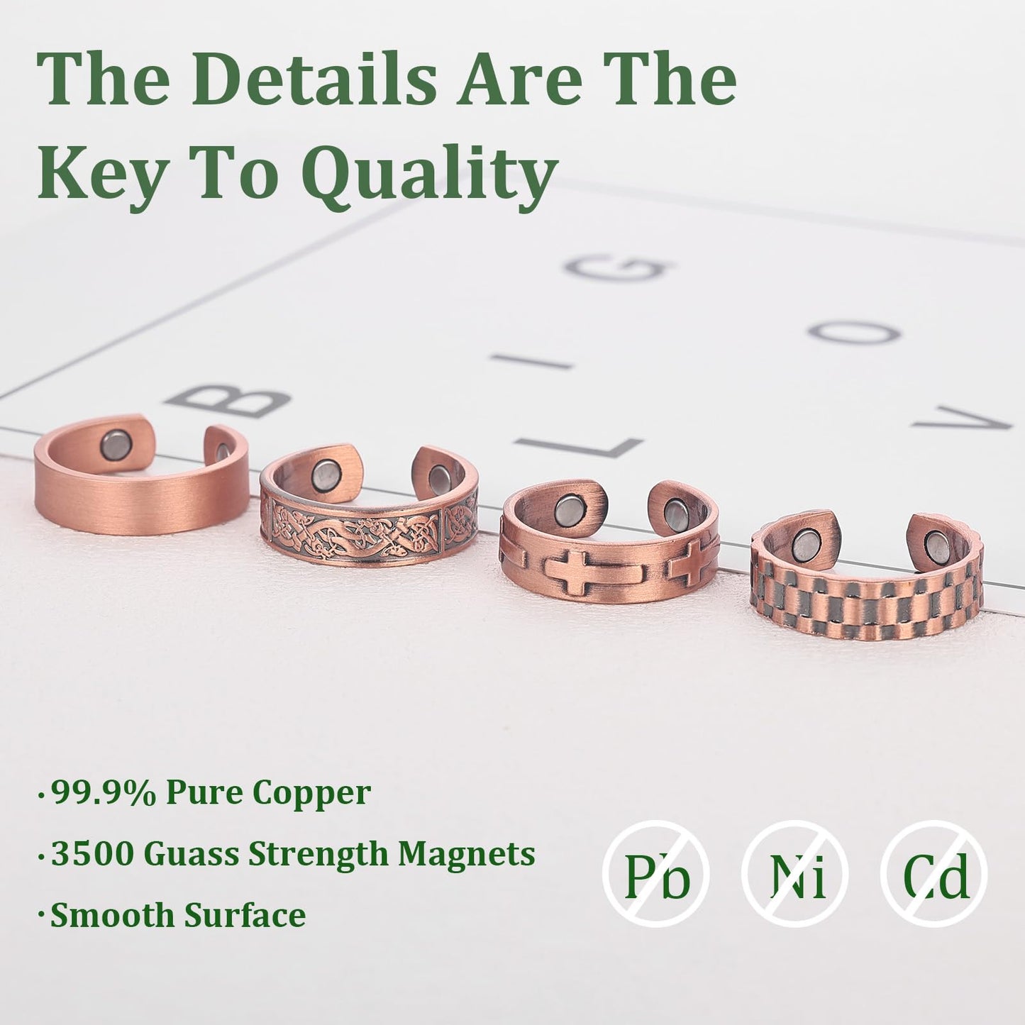 Fashtour 4pcs Copper Magnetic for Men, 99.99% Solid Pure Copper, 3500 Gauss #9, Vintage Pattern Adjustable Cuff