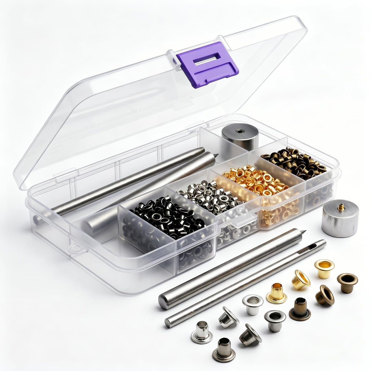 2mm Mini Metal Eyelets Grommet Kit with 3PCS Install Tools, for Leather Clothes Bags Shoes DIY Crafts