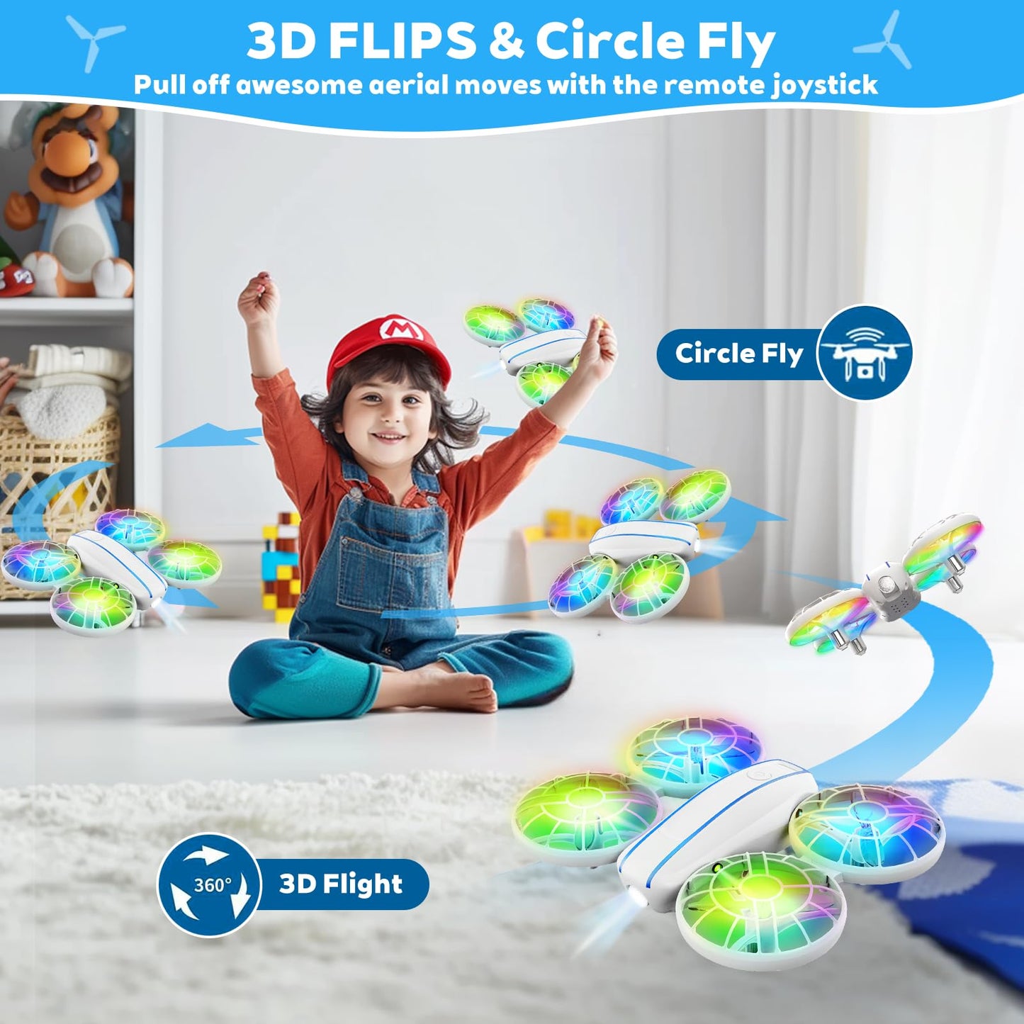 FORESTDREAM Kids Mini Drone Toy with Lights, Easy Fly RC Quadcopter for Beginners, 3D Flips, Altitude Hold, Headless Mode, Safe Propeller Guard, Gift for Boys and Girls (White)