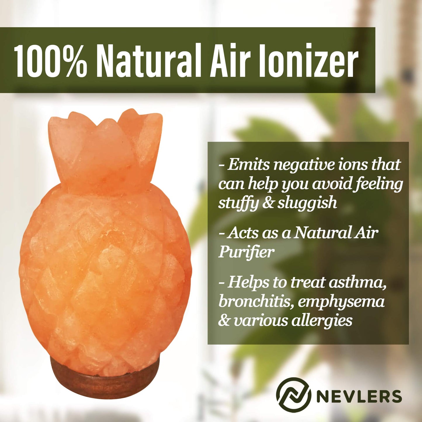 Nevlers Pineapple Shape Pink Himalayan Salt Lamp w/Wood Base| 7-8 lbs & 7"- 8" Tall Himalayan Pink Salt Lamp w/Dimmer Cord & Light Bulb| 100% Salt Rock Lamp | Ambient Salt Crystal Lamp for Home Decor