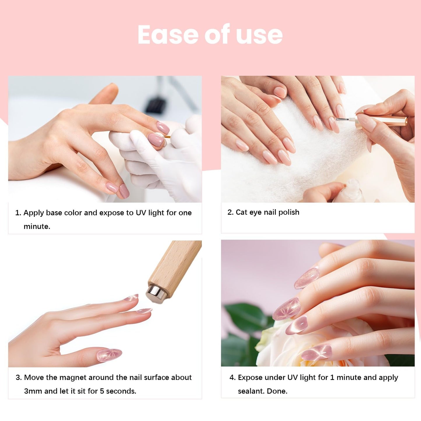 3 in 1 Nail Magnet Tool 7Pcs Cat Eye 3D Nails Art Cat Eye Gel Nail Polish Magnet Multi-Function Nail Magnet Stripe Cat Eye Gel Nail Polish Magnetic Wood Tools for Nail Salon DIY