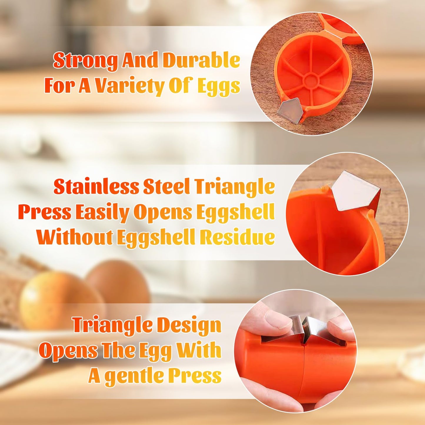 2026 Upgrade Egg Shell Opener Egg Cracker Tool, Eggs Separator Tools for Raw and Hard Boiled Eggs Peeler Shell Remover, Egg Cracking Peeling Tool Cutter Home Kitchen, 2 Pcs, Orange