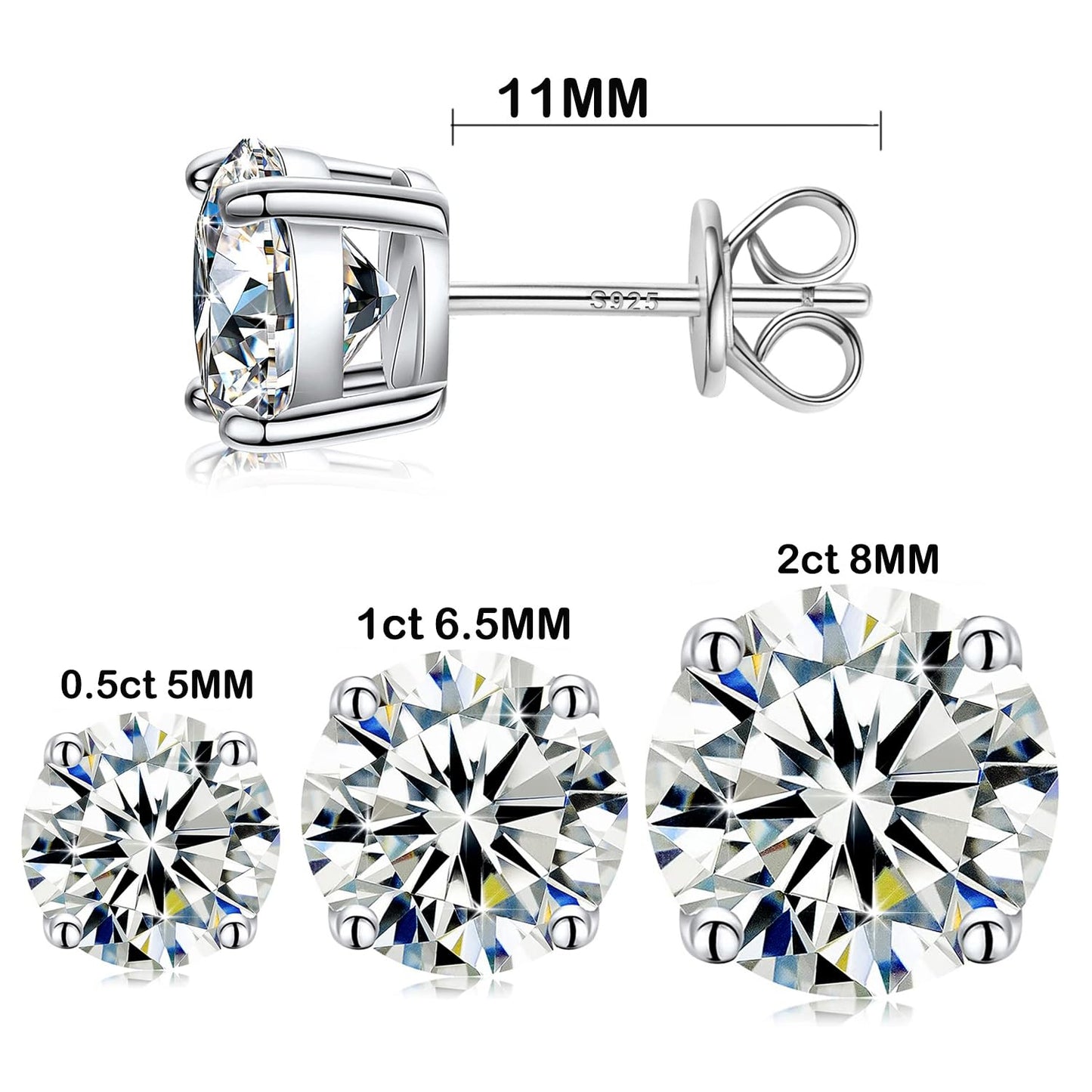 Earrings for Women Men Total 4ct Moissanite - Laboratory Diamond S925 Silver Stud Earrings Wedding Jewelry (8MM 2ct x2)