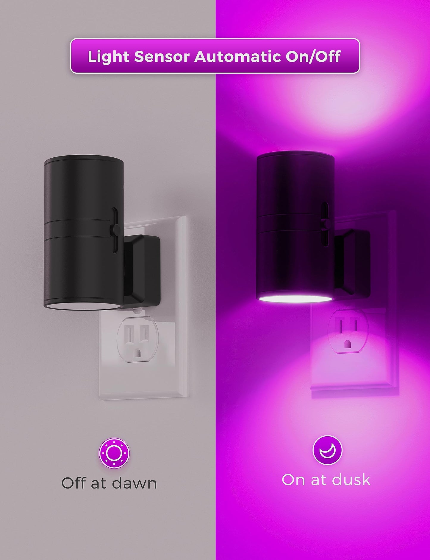 L LOHAS LED Purple Night Light, Purple Lights, Night Lights Plug into Wall with Light Sensor, 0-100LM Dimmable Night Lights Decorative for Christmas Halloween Holiday, Home Decor, Party Decor, 2 Pack