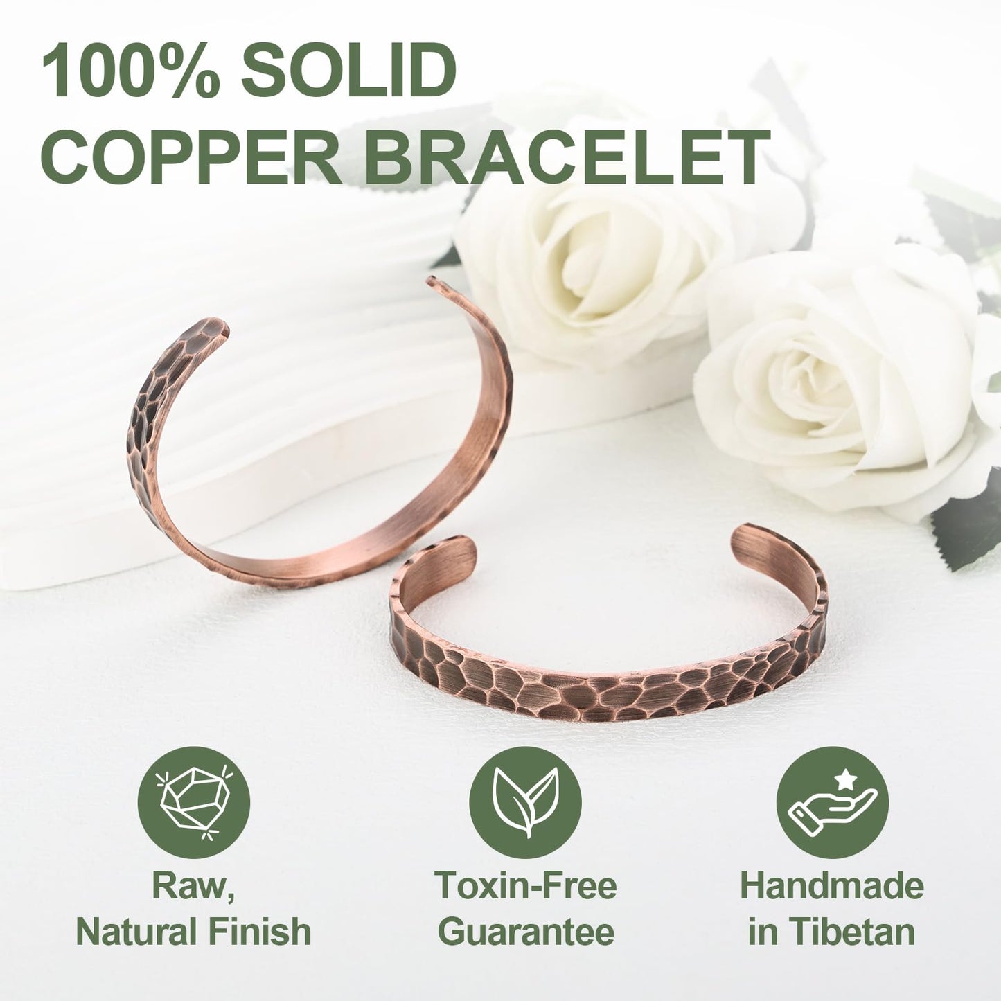 Fashtour Pure Copper Bracelet – Copper Bracelet for Men & Women – 100% Solid, Raw & Uncoated Handmade Hammered Tibetan Cuff Bangle (Copper079)