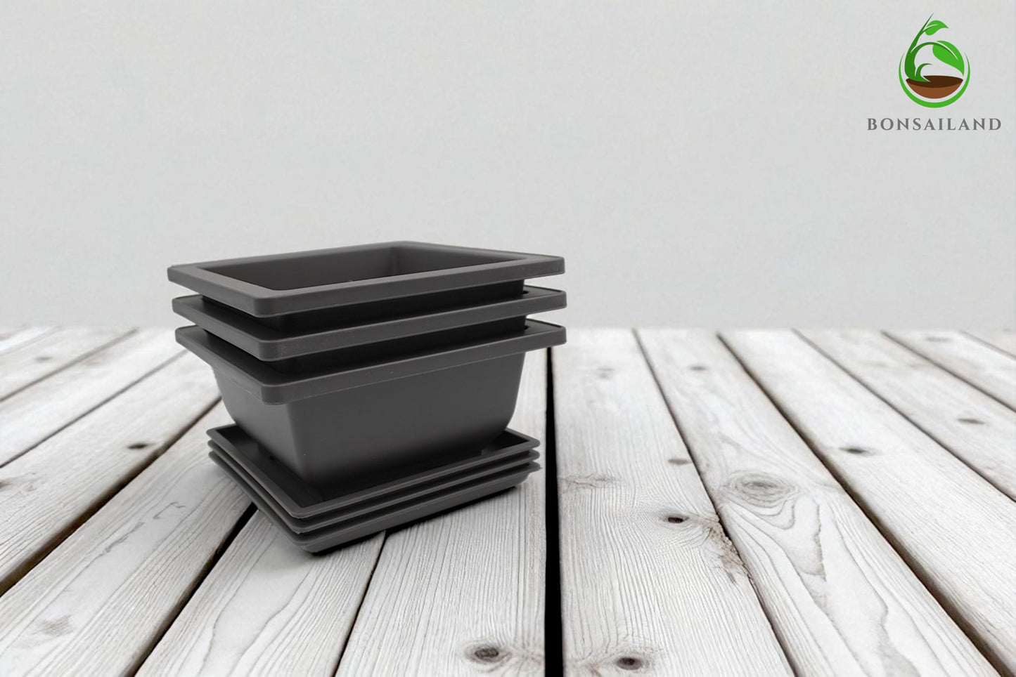 Bonsai Training Containers with Humidity Trays, 6.5 Inch Square Plastic Planter Pots for Garden, 3 Pack for Succulents, Small Flowers and Plants