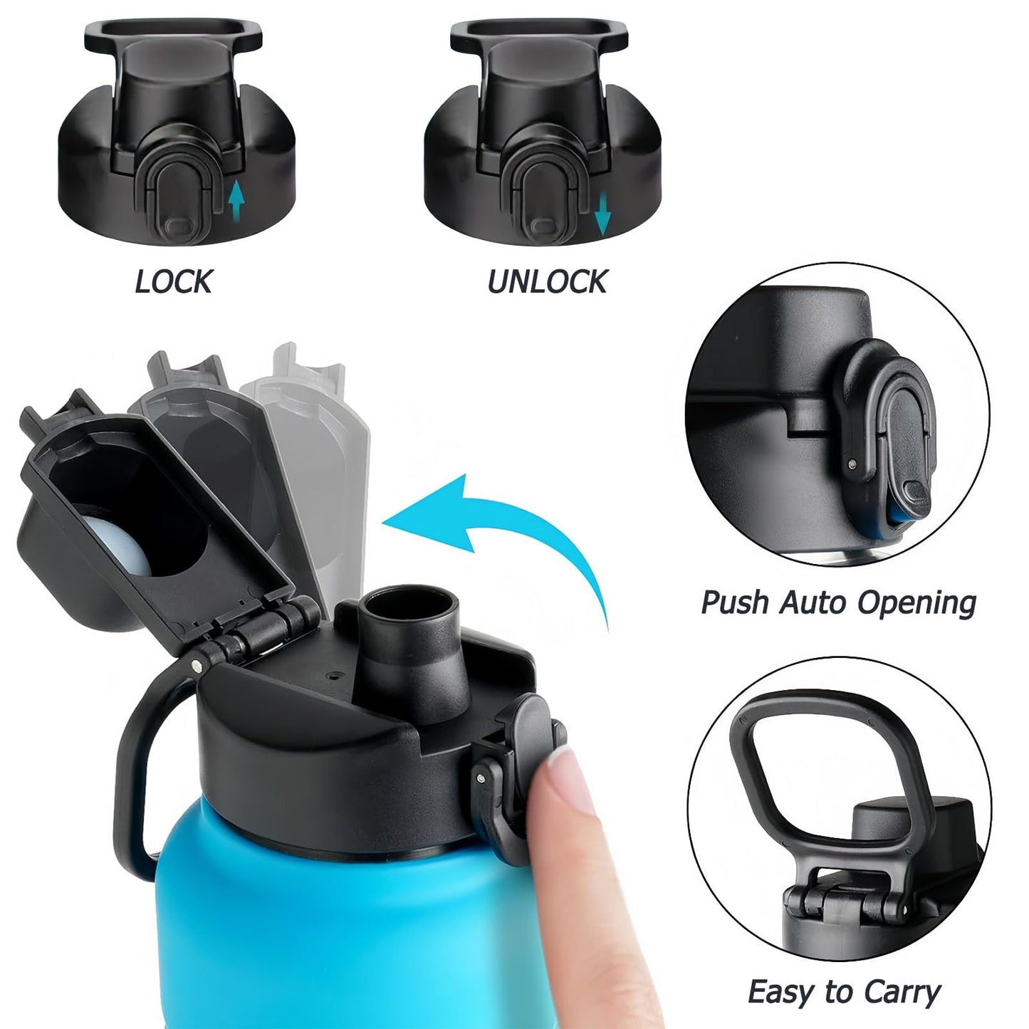 4 Pcs Water Bottle Lid Replacement for Contigo Water Bottles 20oz 24oz and 32oz,Auto Spout Lid Fit for Bubba Water Bottle with Button Lock,BPA-Free,Leak-Proof ﻿