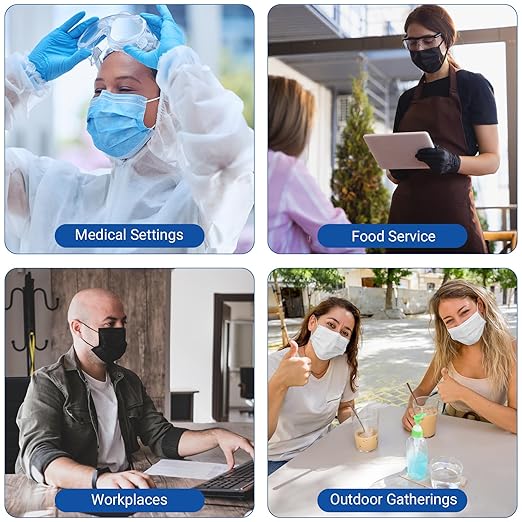 JMU 1000 Pcs Black Disposable Face Masks for Adults, 4-Ply ASTM Level 3 Medical Masks, 20 Box