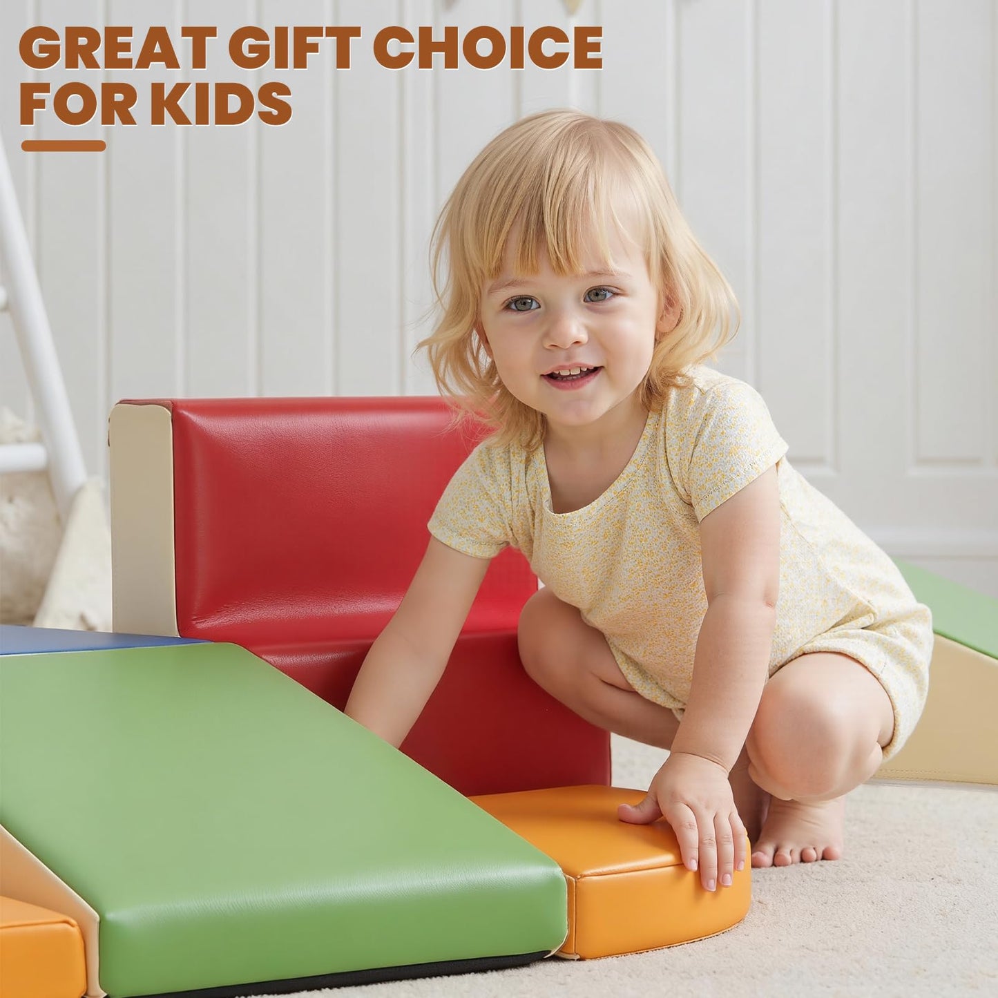 Hoohtoot Foam Climbing Blocks for Toddlers: 6-Piece Soft Play Set - PU Leather Climbing and Crawling Toys - Indoor Baby Learning Gym - Kids Play Structure for Birthday Gift