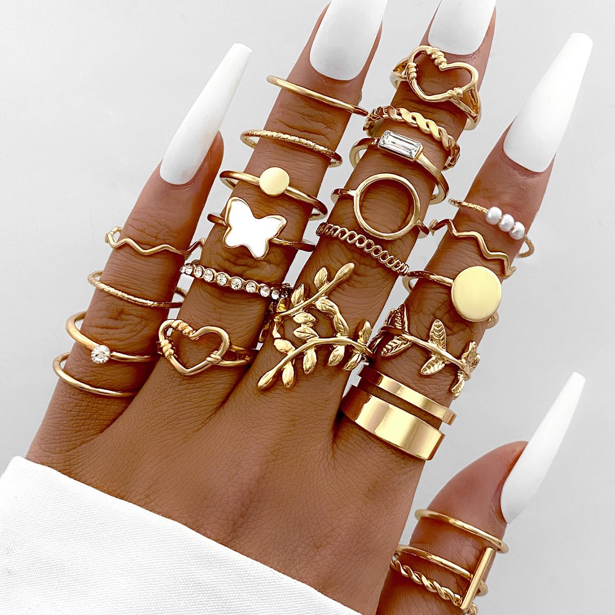 FUTIMELY Boho Retro Stackable Rings Sets for Women Knuckle Joint Finger Knuckle Nail Ring Sets Moon Stars Stack Preppy Statement Rings Cute Trendy Stuff Jewelry (E-24PC-Leaf Rings)