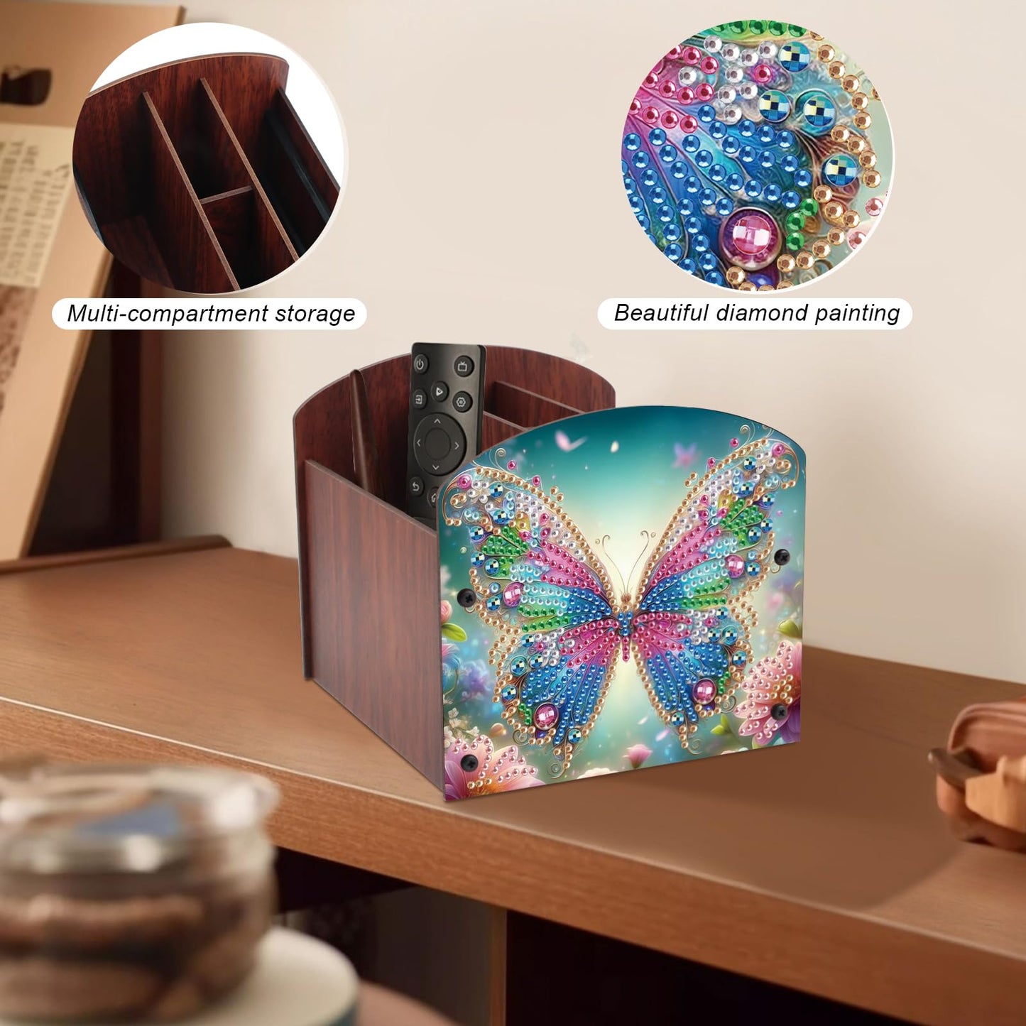 Tontut Diamond Painting Kit Storage Box, Beautiful Butterfly 5D DIY Open Multi-Compartment Organiser Box, for Storing Desktop Items, Handmade Creative Gift