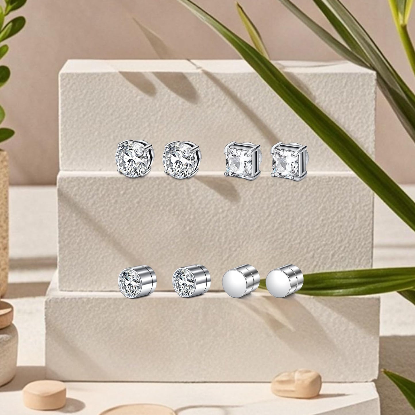 D.Bella Stud Earrings Fake Cubic Zirconia Diamond Earrings for Women Men Silver