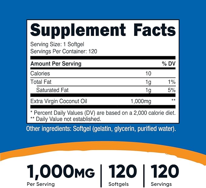 Nutricost Coconut Oil Softgels (1000mg) 120 Softgels - Extra Virgin Coconut Oil - Gluten Free and Non-GMO (Pack of 2)