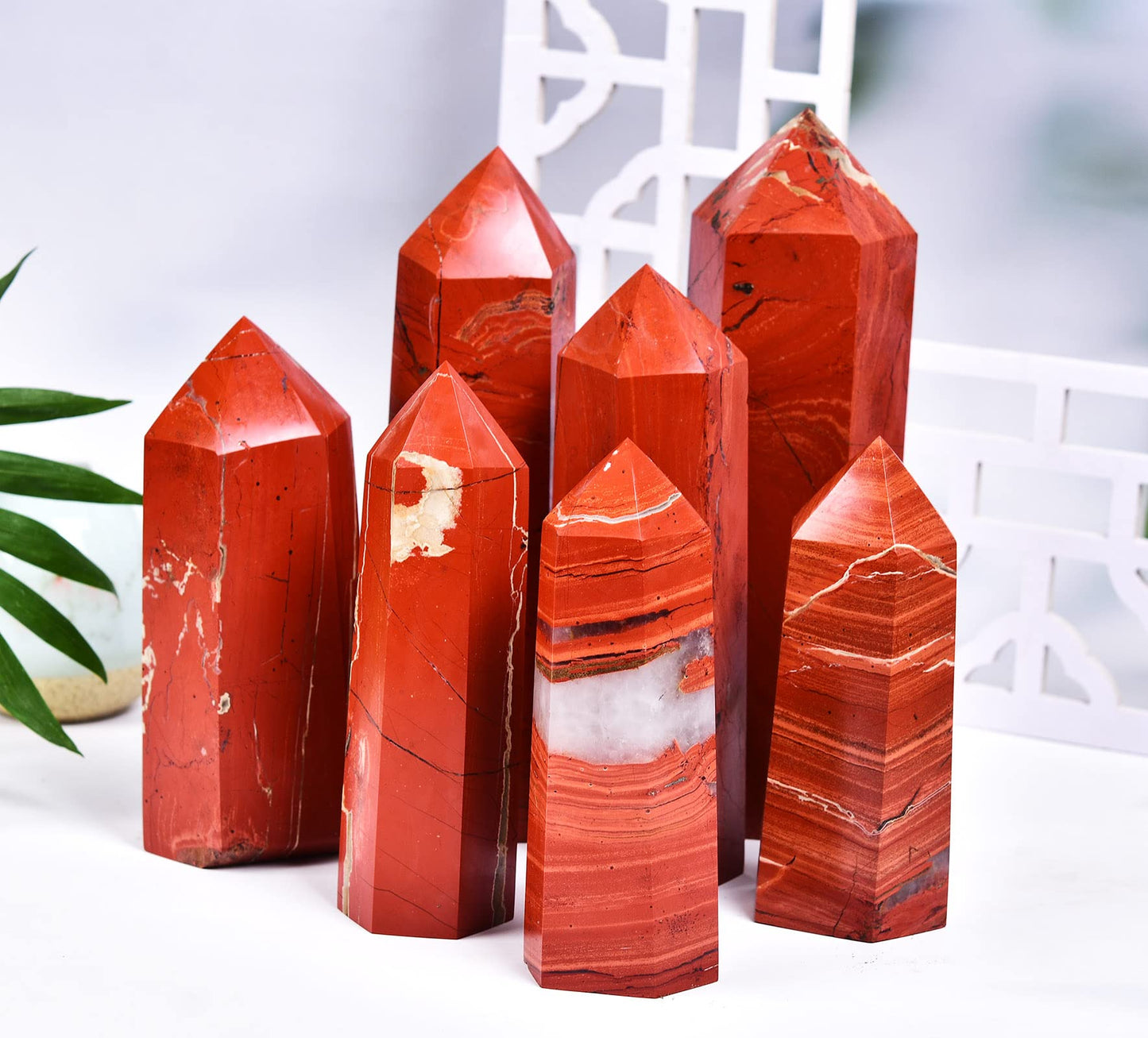 AMOYSTONE Red Jasper Obelisk Large Healing Crystal Wand Tower 6 Faceted Column Reiki Chakra Meditation Therapy 1.1-1.7 LBS