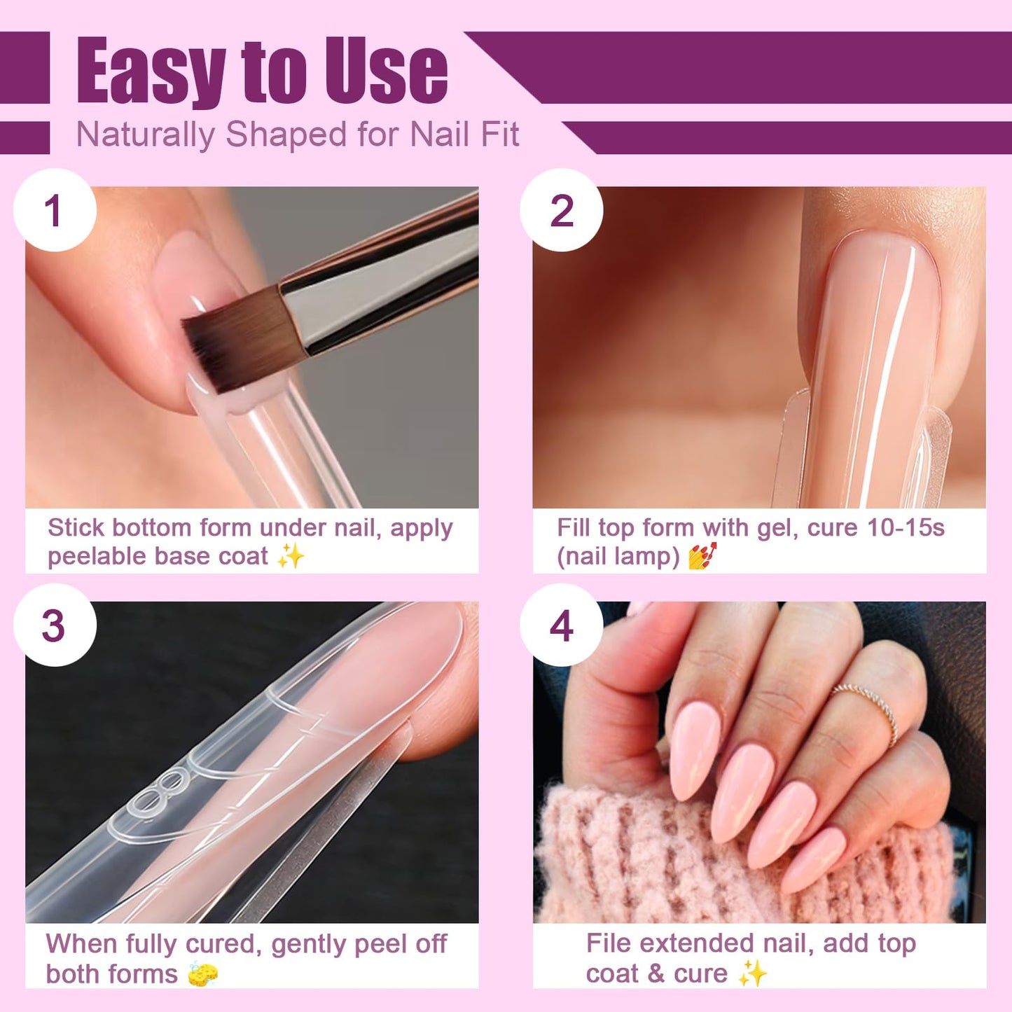 Vnjaoi 280 Pcs Original Sandwich Nails Dual Form with Guide Lines Almond Round Nail Mold for Builder Gel Nail Extensions Art Design Salon DIY at Home