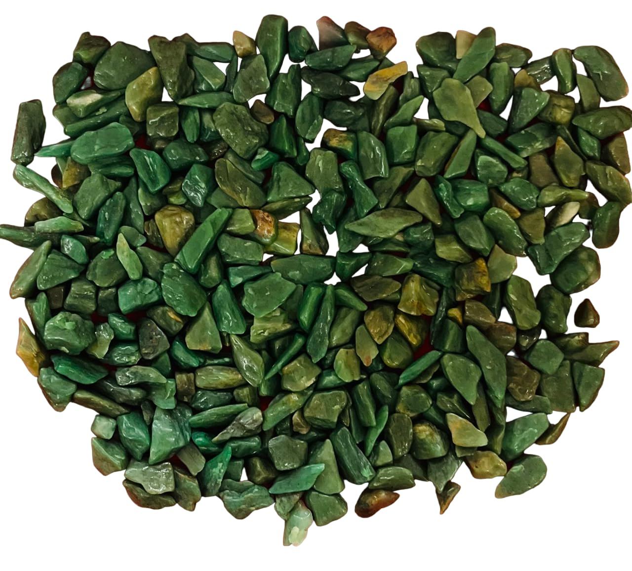 Indian Consigners Natural Crushed Polished Tumbled Gem Stone Chips, Decoration & Healing Crystals (Green Jade)