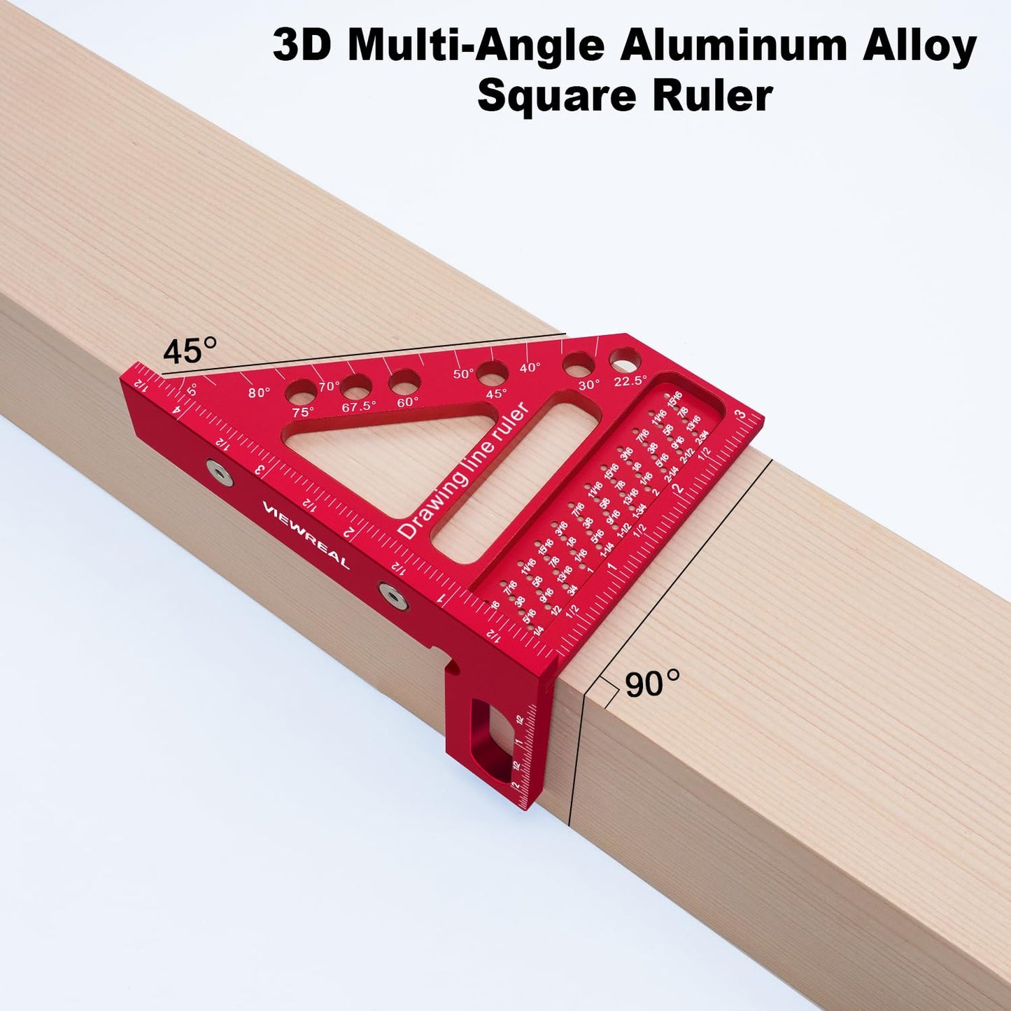 ViewReal Premium Carpenter Square Hole Scribing Ruler Woodworking Square 22.5-90 Degree Measuring Ruler with Angle Pin,Versatile Multi Angle Square for Woodworking, Engineering, and Construction
