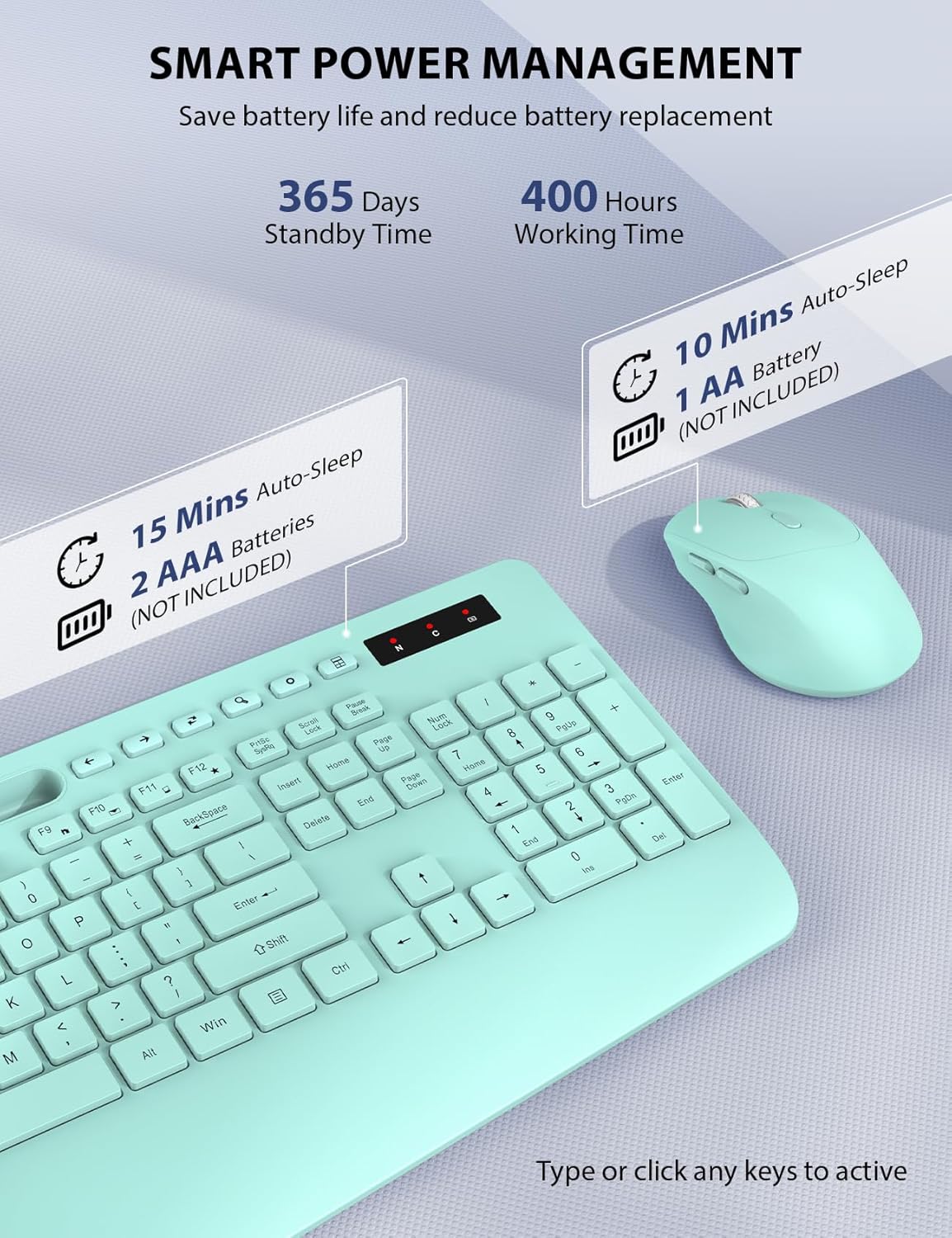 Wireless Keyboard and Mouse Combo - Full-Sized Ergonomic Keyboard with Wrist Rest, Phone Holder, Sleep Mode, Silent 2.4GHz Cordless Keyboard Mouse Combo for Computer, Laptop, PC, Mac, Windows (Green)
