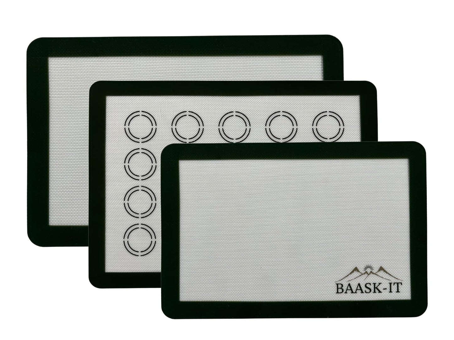 BAASK-IT Silicone Baking Mats Set – 3 Pcs, Non-Stick Reusable, Parchment-Free Oven liners (18" x 13" + 15" x 10")