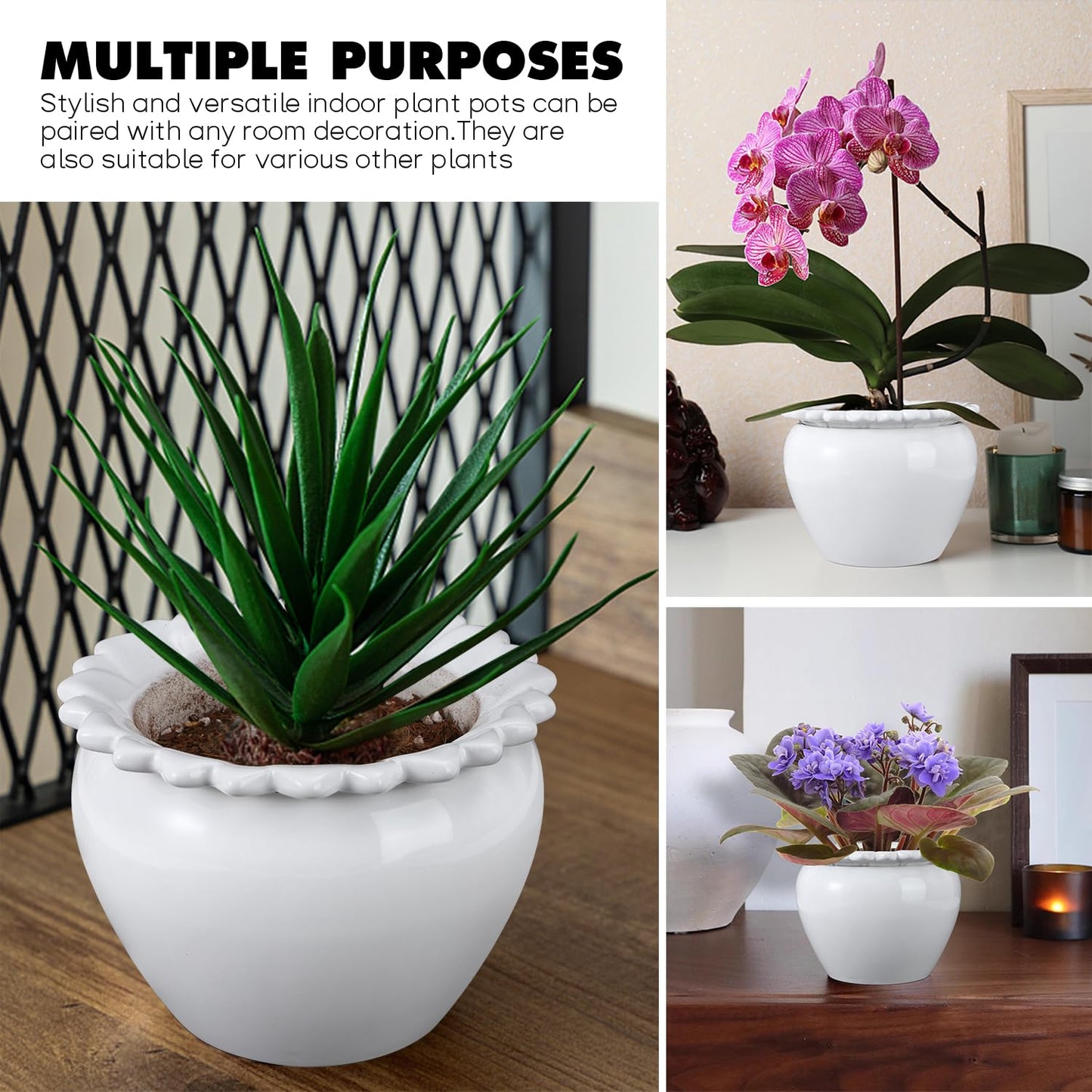 Lovely Ran Self Watering Plant Pot African Violet Pots Ceramic 6.5 * 4.6 * 4 inch White for Indoor Flowers and Plants Simple Plant Self Watering Pot Modern Decor Pots Efficient Absorption Water