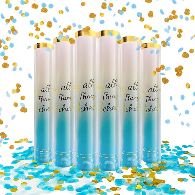 6 Pack Gender Reveal Confetti Cannon, 12 Inch Biodegradable Blue Confetti Poppers for Gender Reveal, Birthday, Wedding, Baby Celebration, Parties