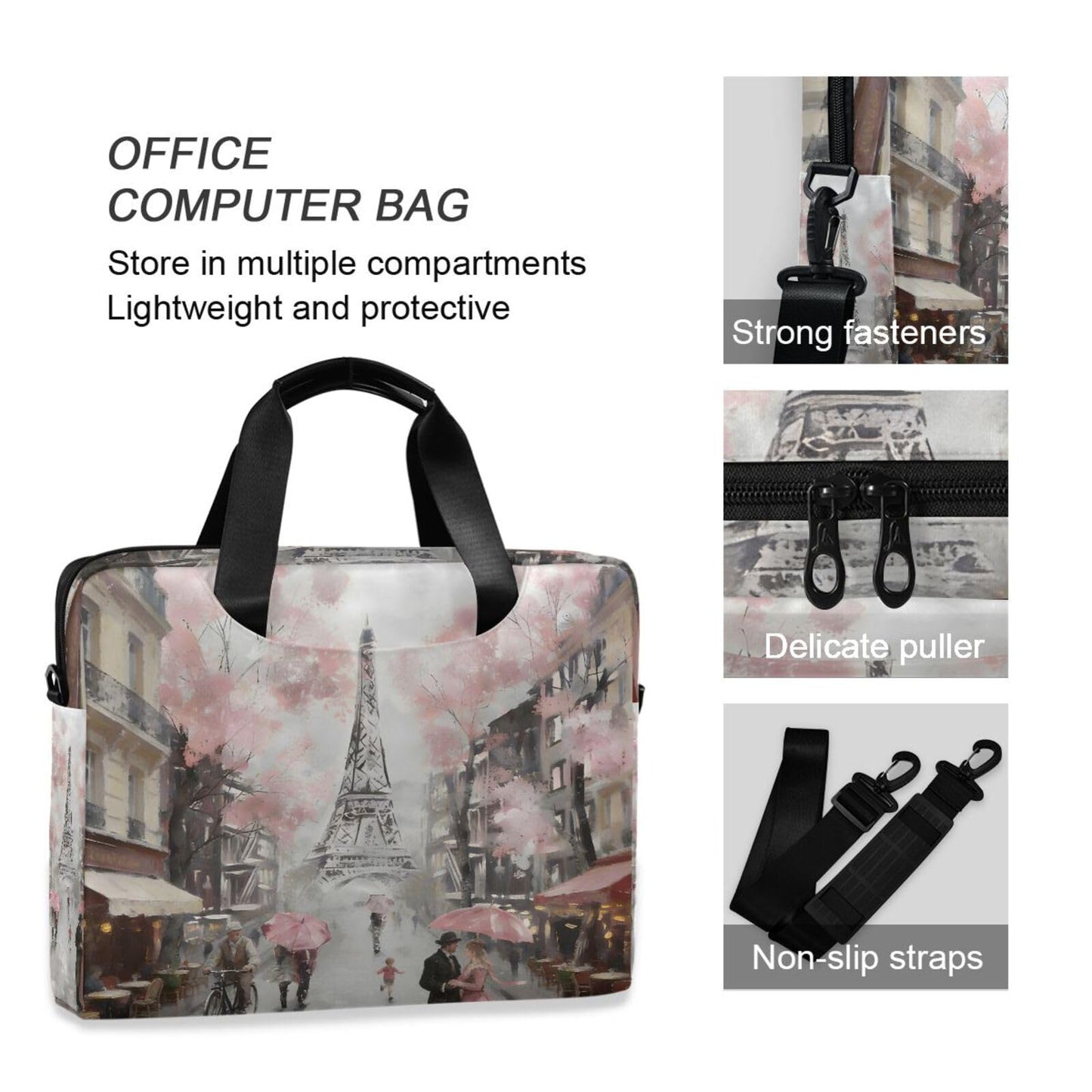 ALAZA Art Paris Eiffel Tower Laptop Case Bag Sleeve Portable Crossbody Messenger Briefcase w/Strap Handle, 13 14 15.6 inch