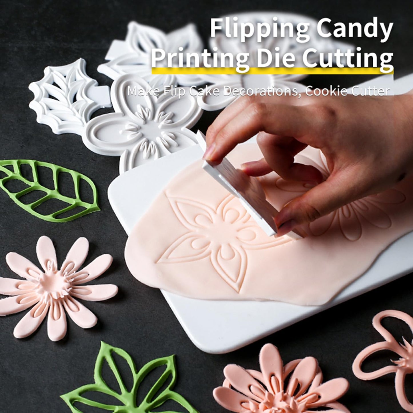 13Pcs Fondant Flower & Leaf Mold Kit, Includes Cherry Blossom, Daisy & Periwinkle Designs, Complete Sugarcraft Supplies for Cake Art