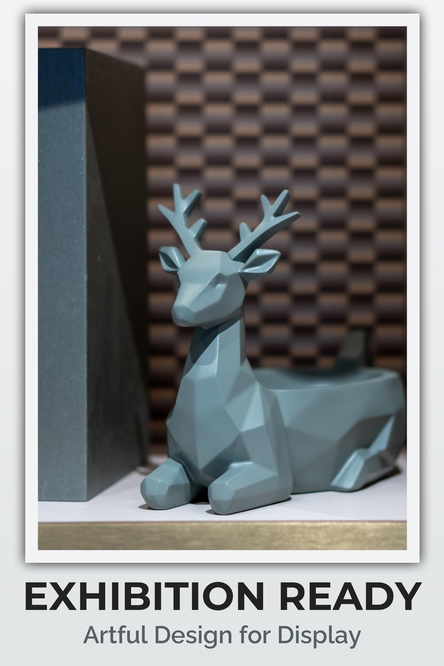 Fuzrea Low-Poly Deer Statue, Gray Resin Deer Candy Bowl & Key Holder, Reindeer Candy Dish Home Decor for Living Room, Office, Dining Table, Shelves, Entryway