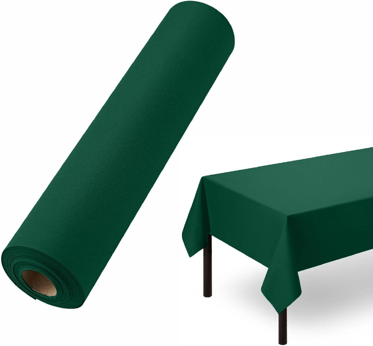 Disposable Tablecloth for Rectangle Table, Linen-Like Green Paper Tablecover for Christmas, Dining Table, Party, Wedding Or Event, 55" W x 80 ft L