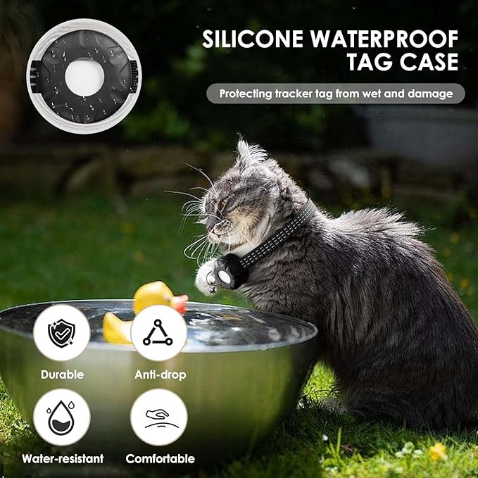 ZFSJTAG Cat GPS Tracker, Smart Cat Tracker Compatible with Apple Find My App (Only iOS), No Monthly Fee, Waterproof (White Tracker, Black Cat Collar)